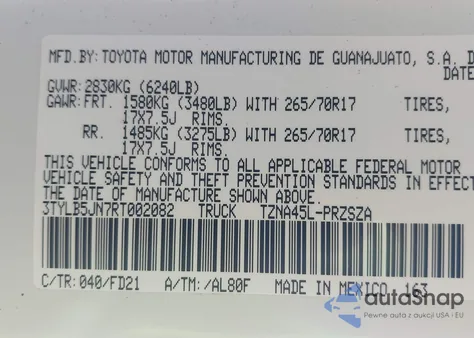 2024 Toyota Tacoma Double Cab z USA, uszkodzony, nr VIN 3TYLB5JN7RT002082